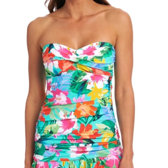 NWT La Blanca Tropea Breeze Bandeau Floral Tankini Top Sz 4 - Picture 2 of 6